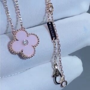 Rose Gold Pink Porcelain Clover Necklace